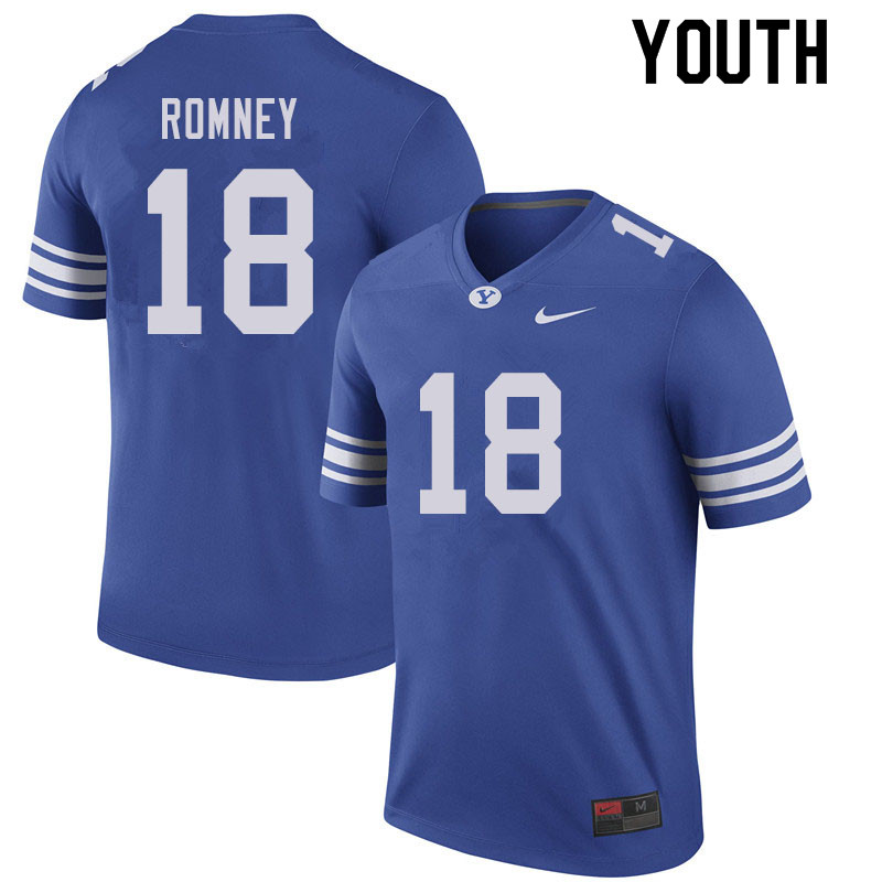 Youth #18 Gunner Romney BYU Cougars College Football Jerseys Sale-Royal - Click Image to Close